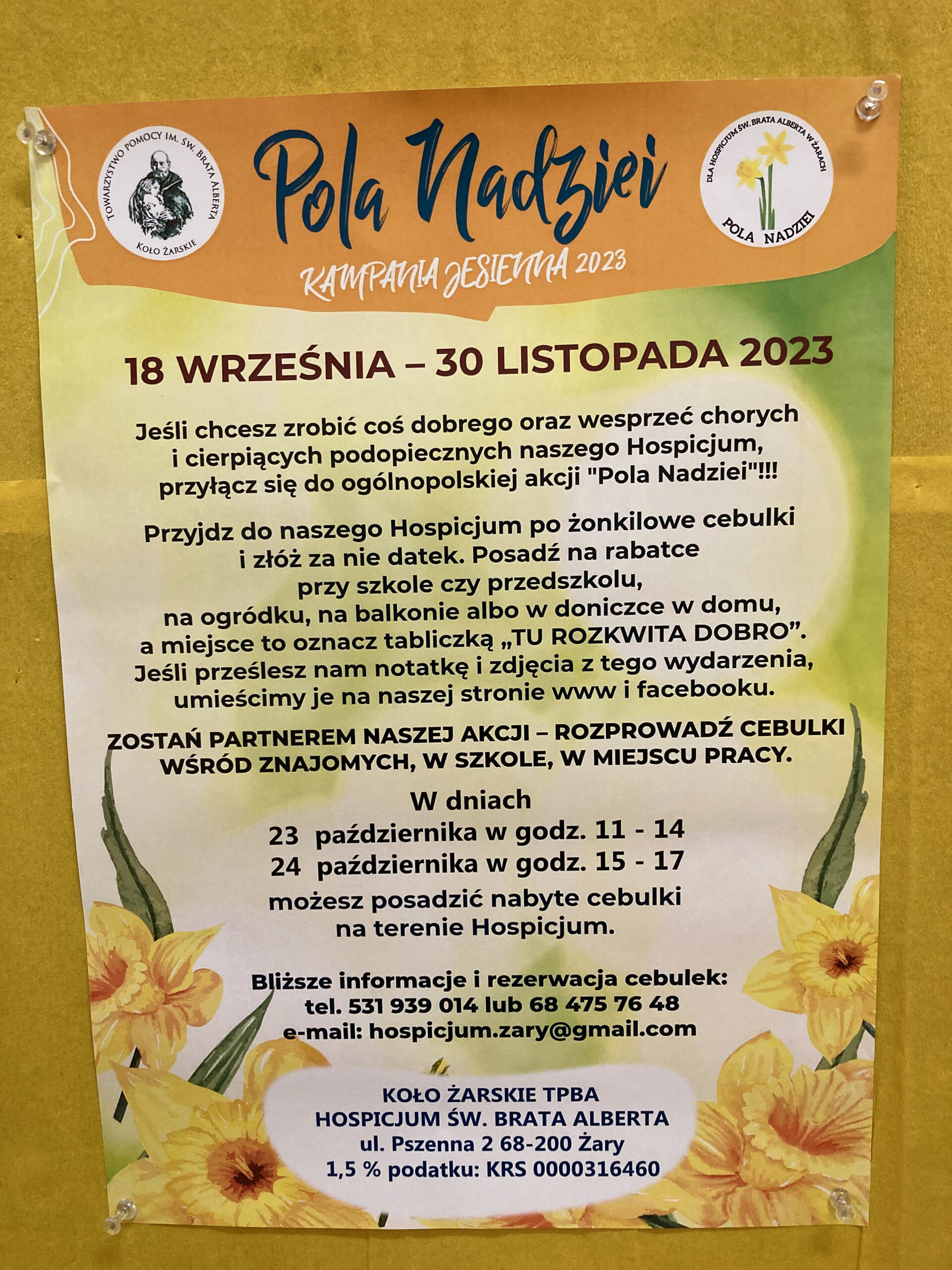 Plakat informacyjny, akcja dla hospicjum.